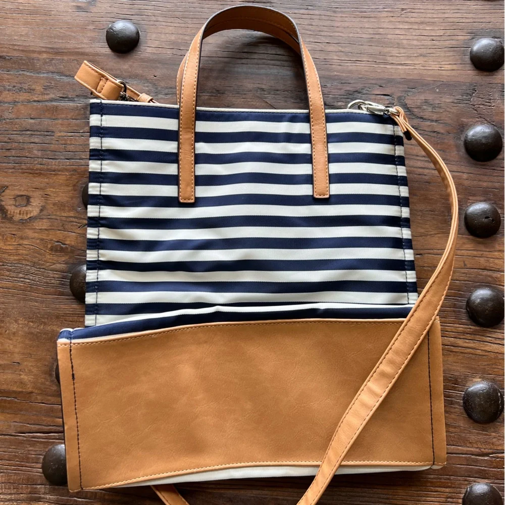 Nautica work bag, tote purse, blue nautical classic stripe NWOT adjustable - Picture 5 of 6